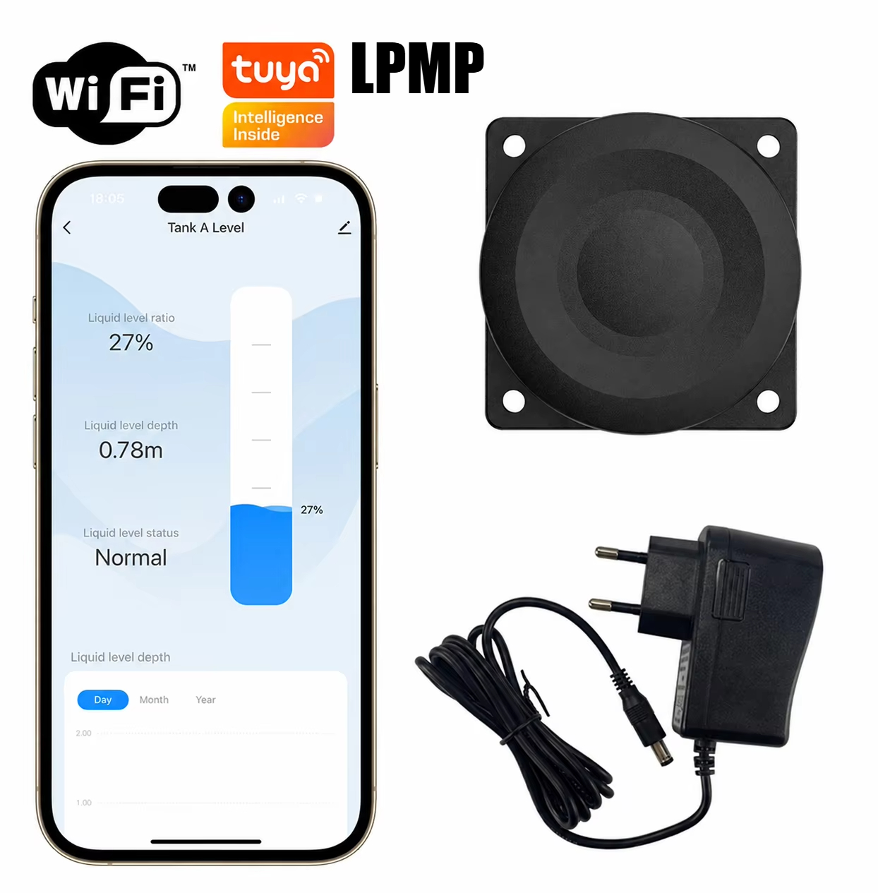Smart Home Tuya Ultrasonic Water Tank Level Monitor System - WALE Tuya - Medidor de Nivel