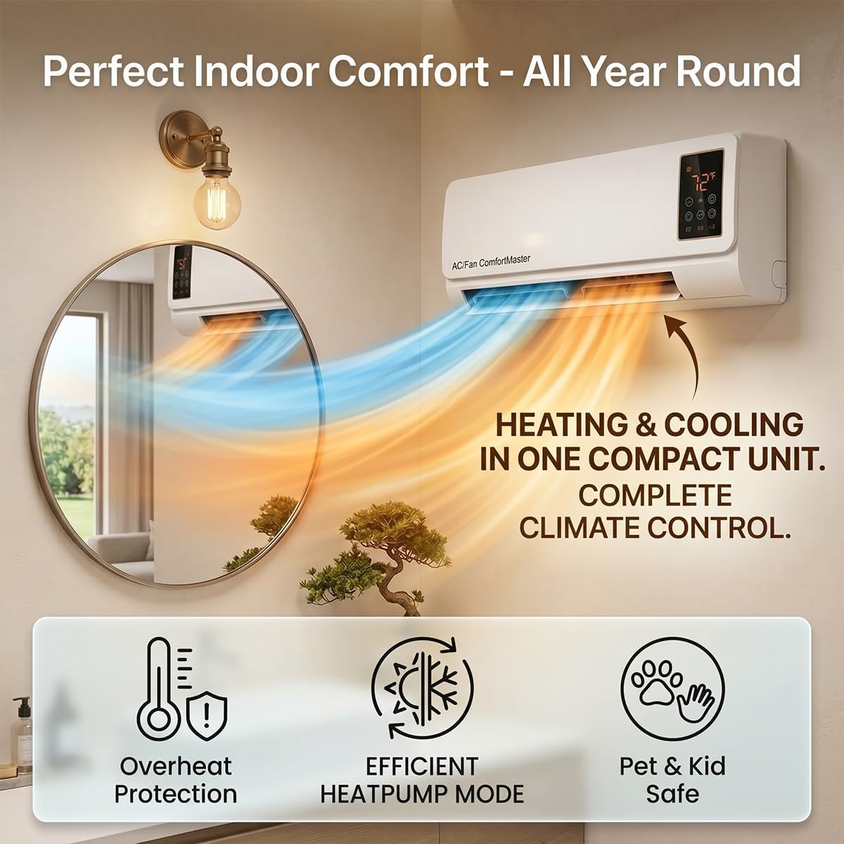 Smart Bathroom Fan - Aire Acondicionado y Calefactor de Pared