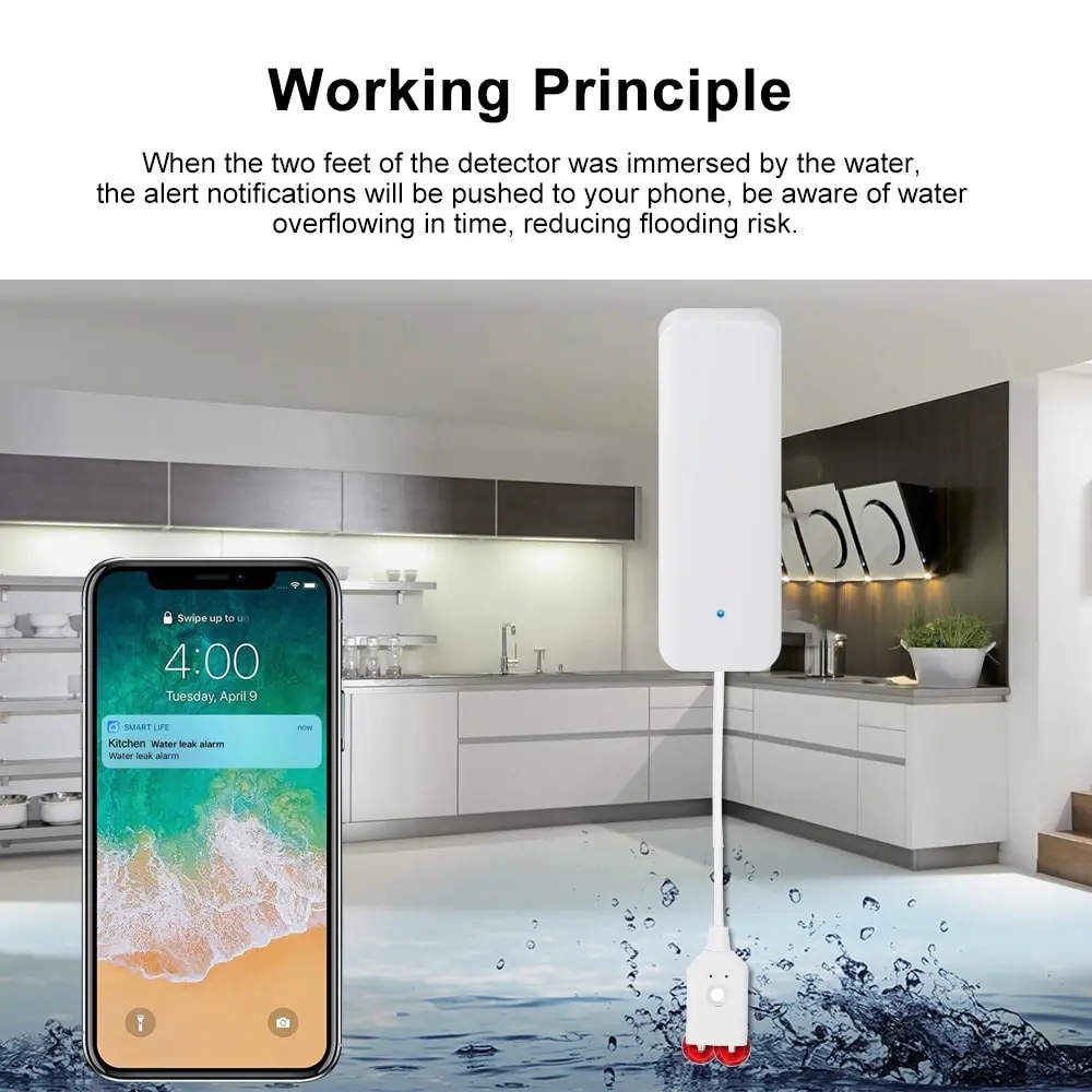 Tuya-Sensor inteligente de fug - Wifi Water Leak Detector reseña y precio