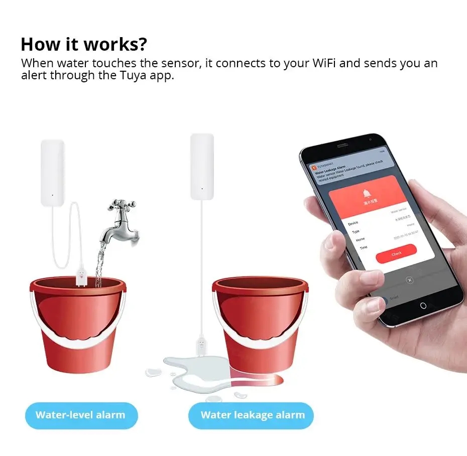 Tuya-Sensor inteligente de fug - Wifi Water Leak Detector reseña y precio